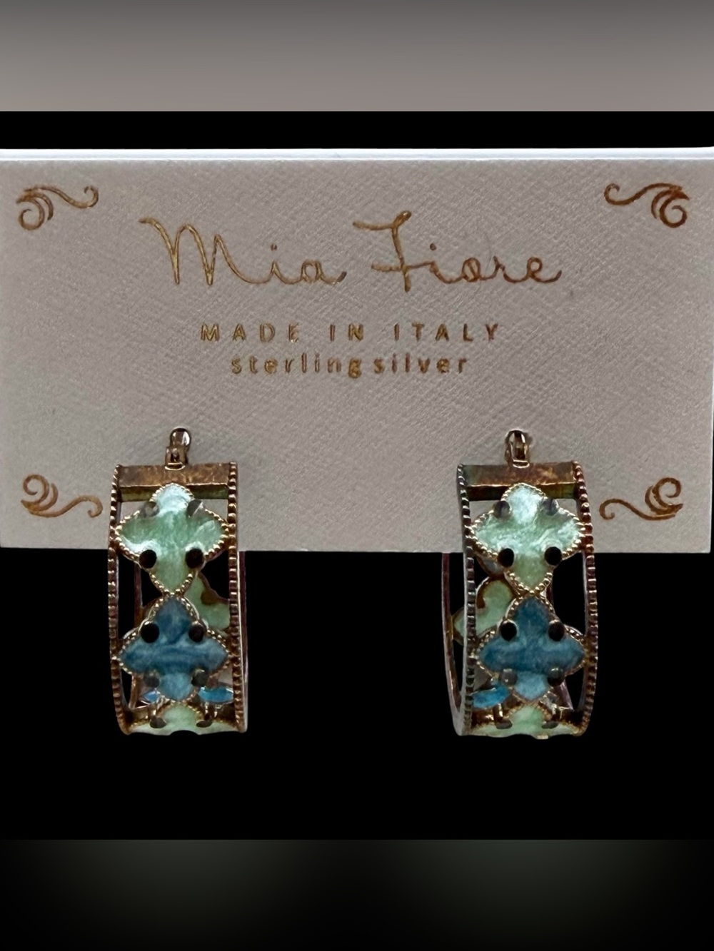Italian Mia Fiore by Dyadema .925 Sterling Gold Vermeil Enamel Hoop Earrings